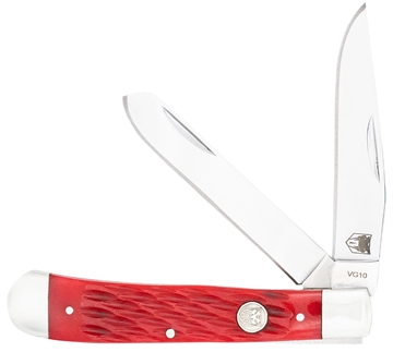 Picture of CobraTec Knives Trapper Folding 2.88" Clip Point, 2.94" Spey Plain Polished VG-10 SS Blades, 4.44" Red Bone Scales/SS Handle CTTDTRPREDBN