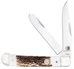 Picture of CobraTec Knives Trapper Folding 2.88" Clip Point, 2.94" Spey Plain Polished VG-10 SS Blades, 4.44" Stag Bone Scales/SS Handle CTTDTRPSTAG