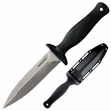 Picture of Cold Steel Counter TAC I 5" Fixed Spear Point Plain Stone Washed AUS-8A SS Blade/ Black Textured Kray-Ex Handle Includes Belt Clip/Sheath CS10BCTL