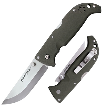 Picture of Cold Steel Finn Wolf 3.50" Folding Clip Point Plain Satin Polished AUS-8A SS Blade/OD Green Griv-Ex Handle Includes Pocket Clip CS20NPF