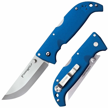 Picture of Cold Steel Finn Wolf 3.50" Folding Straight Back Plain Satin Polished AUS-8A SS Blade/Blue Griv-Ex Handle Includes Pocket Clip CS20NPG