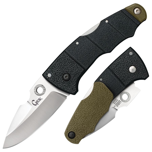 Picture of Cold Steel Grik 3" Folding Spear Point Plain Satin Polished AUS-8A SS Blade/Black/OD Green GFN Handle Includes Pocket Clip CS28E