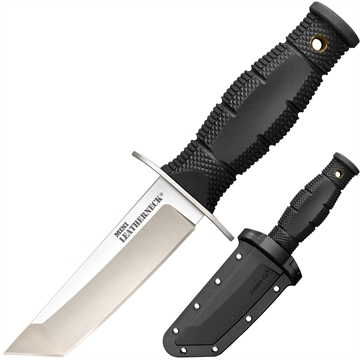 Picture of Cold Steel Leatherneck Mini 3.50" Fixed Tanto Plain Satin 8Cr13MoV SS Blade/3.25" Black Deep Checkered w/Double Quillon Guard Kray-Ex Handle Includes Sheath CS39LSAA