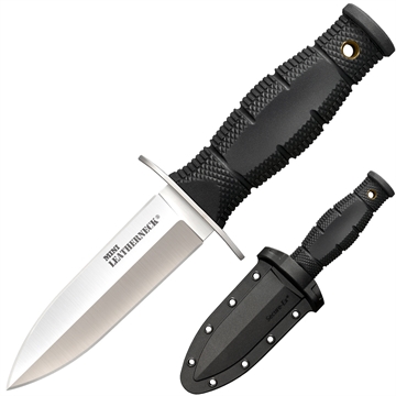 Picture of Cold Steel Leatherneck Double Edge Mini 3.50" Fixed Plain 8Cr13MoV SS Blade/3.25" Black Deep Checkered w/Double Quillon Guard Kray-Ex Handle Includes Sheath CS39LSAC