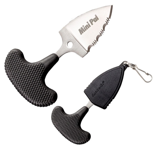 Picture of Cold Steel Mini Pal, 1" Fixed Blade Knife, Drop Point, 3/4 Serrated Edge, AUS 8A/Polished, Black Kraton, Secure-Ex Sheath CS-43NSK
