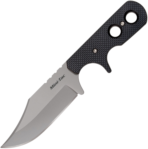 Picture of Cold Steel Mini Tac Bowie, Fixed Blade Knife, Silver, Plain Edge, Clip Point, 3.625" Blade, 8Cr13MoV, Black Handle, Includes Secure-Ex Sheath CS-49HCF CS49HCF