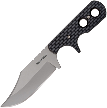 Picture of Cold Steel Mini Tac Bowie, Fixed Blade Knife, Silver, Plain Edge, Clip Point, 3.625" Blade, 8Cr13MoV, Black Handle, Includes Secure-Ex Sheath CS-49HCF CS49HCF