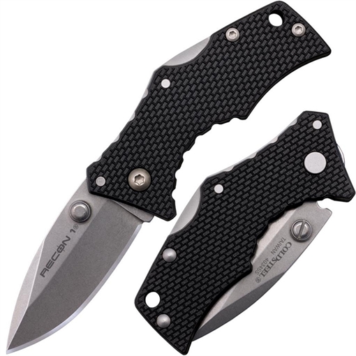 Picture of Cold Steel Recon 1 Micro 2" Folding Spear Point Plain Stonewashed 4034 SS Blade/ Black Griv-Ex Handle Includes Pocket Clip CS7DS
