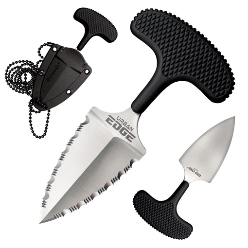 Picture of Cold Steel Urban Edge 2.50" Fixed Serrated Stone Washed Japanese AUS-8A SS Blade/Black Textured Kray-Ex Handle CS43XLSS