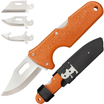 Picture of Cold Steel Click-N-Cut Hunter 2.50" Fixed Bowie/Gut Hook/Plain/Serrated Satin 420J2 SS Blade/Orange ABS Handle Blister Pack Packaging CS40ALZ