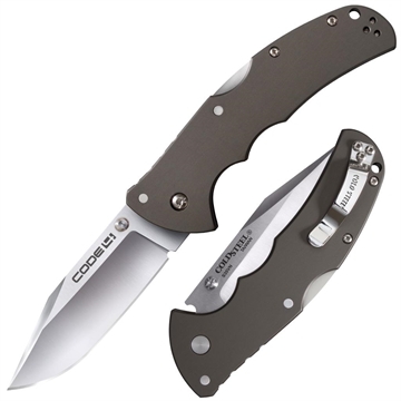 Picture of Cold Steel Code 4 3.50" Folding Clip Point Plain Satin Polished S35VN SS Blade/Anodized Gun Metal Gray Aluminum Handle Includes Pocket Clip CS58PC