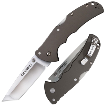 Picture of Cold Steel Code 4 3.50" Folding Tanto Plain Satin Polished S35VN SS Blade/Anodized Gun Metal Gray Aluminum Handle Includes Pocket Clip CS58PT