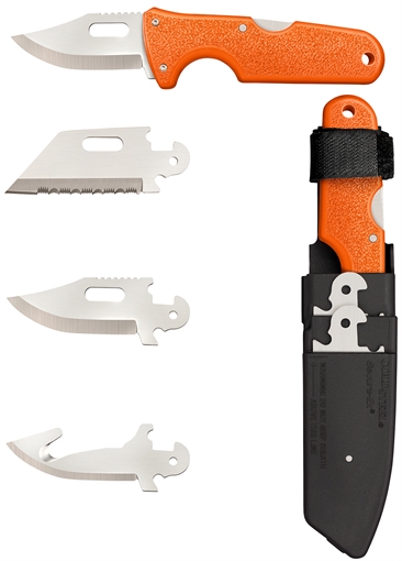 Picture of Cold Steel CS-40AL Click-N-Cut Hunter 2.50" Fixed Bowie/Gut Hook/Plain/Serrated Satin 420J2 SS Blade/Orange ABS Handle CS40AL