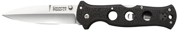 Picture of Cold Steel Counter Point I 4" Folding Spear Point Plain Satin AUS-10A SS Blade/ Black Griv-Ex Handle Includes Pocket Clip CS10AB