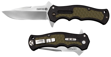 Picture of Cold Steel Crawford 1 3.50" Folding Plain Clip Point 4034 Stainless Steel Blade Black w/OD Green Traction Inlays GRN Handle Blister Pack Packaging CS20MWCZ