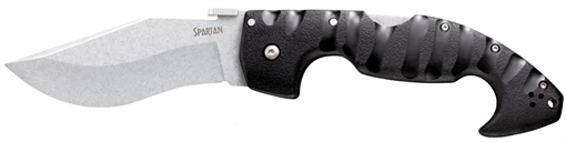 Picture of Cold Steel Spartan 4.50" Folding Plain Stone Washed Japanese AUS-10A SS Blade/Black Griv-Ex w/Steel Liners Handle Includes Pocket Clip CS21ST
