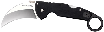 Picture of Cold Steel Tiger Claw 3.50" Folding Hawkbill Plain Stonewashed American S35VN Blade/6" Matte Black w/Ring G10 Handle Includes Belt Clip CS22C