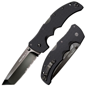 Picture of Cold Steel Recon 1 4" Folding Part Serrated DLC Coated American S35VN Blade/ 5.38" Black Textured G10 Handle Includes Belt Clip CS27BTH