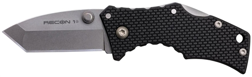 Picture of Cold Steel Recon 1 Micro 2" Folding Tanto Plain Stonewashed 4034 SS Blade/ Black Griv-Ex Handle Includes Pocket Clip CS27DT