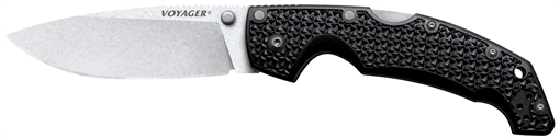 Picture of Cold Steel Voyager Large 4" Folding Plain Drop Point Stone Washed AUS 10A Steel Blade/Black Textured Griv-Ex Handle CS29AB