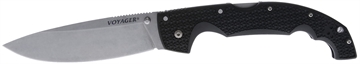 Picture of Cold Steel Voyager XL 5.50" Folding Drop Point Plain Stonewashed AUS-10A SS Blade/6.75" Black Textured Griv-Ex Handle Includes Belt Clip CS29AXB