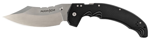 Picture of Cold Steel Mayhem 6" Folding Clip Point Modified Cleaver Plain Satin AUS-10A SS Blade/7.20" Black Contoured G10 Handle Includes Pocket Clip CSFL60DPLM