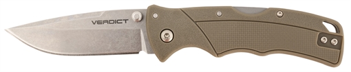 Picture of Cold Steel Verdict 3" Folding Spear Point Plain Stonewashed 4116 SS Blade/Brown GFN Handle Includes Belt Clip CSFLC3SPSSFDEZ