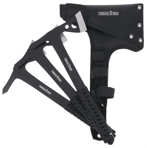 Picture of Cold Steel Throwing Axes 1.75" Black Oxide 420 Stainless Steel Blade Paracord Wrap Handle Set of 3 CSTH175AX3PK