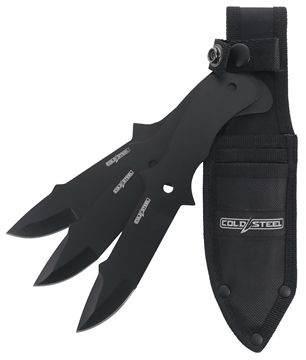 Picture of Cold Steel Throwing Knives Set of 3 Fixed 8" Drop Point Plain Black Oxide 420 Stainless Steel Blade, Includes Sheath CSTH80KVC3PK
