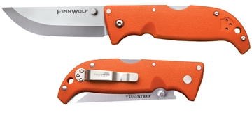 Picture of Cold Steel Finn Wolf 3.50" Folding Straight Back Plain Satin Polished AUS-8A SS Blade/Blaze Orange Griv-Ex Handle Includes Pocket Clip CS20NPJ