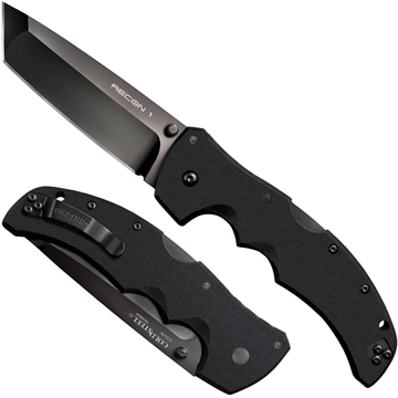 Picture of Cold Steel Recon 1 4" Folding Tanto Plain DLC Coated American S35VN Blade/ Black Textured G10 Handle Includes Pocket Clip CS27BT