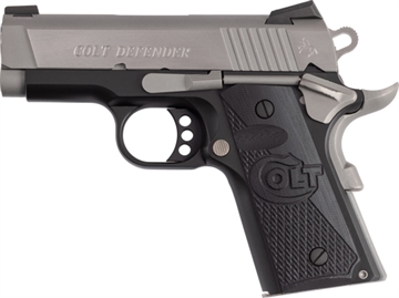 Picture of Colt's Manufacturing Defender Two-Tone 1911, Semi-automatic, Single Action Only, 45 ACP, 3" Barrel, Black Frame, Silver Slide, G10 Grips, 7 Rounds, 1 Magazine O7800XE-TT