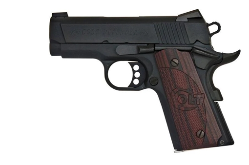 Picture of Colt Mfg Defender Compact Frame 9mm Luger 8+1 3" Black Steel Barrel, Blued Serrated Steel Slide, Matte Black Cerakote Aluminum Frame w/Beavertail, Black Cherry Tactical G10 Grip, Ambidextrous O7802XE