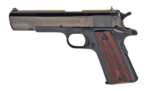 Picture of COLT 1911 GOVERNMENT CLASSIC 45ACP 5IN 7RD BLACK DLC/GOLD SCROLL V1 V1 O1911C-AUTOBLKGLD