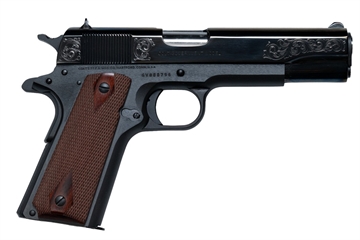 Picture of COLT 1911 GOVERNMENT CLASSIC 45ACP 5IN BARREL 7RD BLACK BARLEYCORN TABS GOLD SCROLLED O1911C-CX006T 642461703160