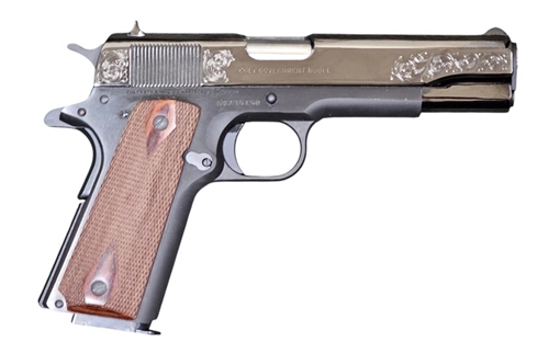 Picture of COLT 1911 GOVERNMENT CLASSIC 45ACP 5IN BARREL 7RD BLACK DLC/GOLD SCROLL-V2 O1911C-AUTOBLKGLD V2