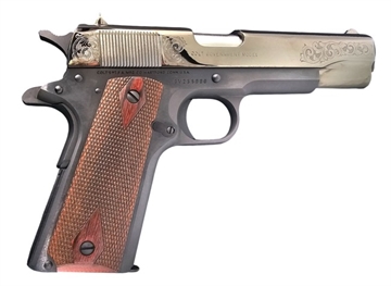 Picture of COLT 1911 GOVERNMENT CLASSIC 45ACP 5IN BARREL 7RD BLACK PAVILION GOLD SCROLLED CX007T O1911C-AUTOPALGOLD CX007T
