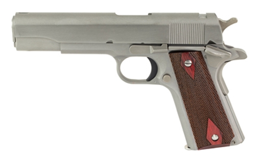 Picture of Colt's Manufacturing Government Model, 1911 Classic, Semi-automatic, Metal Frame Pistol, Full Size, 38 Super, 5" Barrel, Steel, Stainless Finish, 9 Rounds, 1 Magazine, No Sights O1911C-SS38