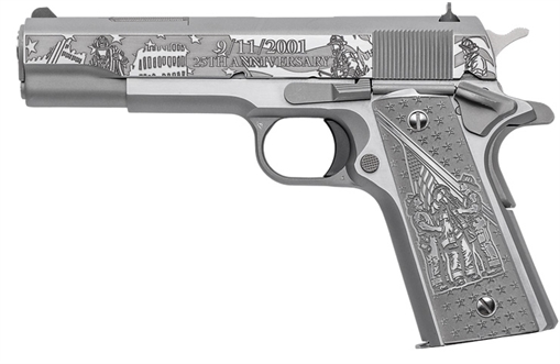 Picture of COLT 1911"REMEMBER 9/11" 1 OF 500 LIMITED EDITION 45 ACP 5IN BARREL 7RD  TRIBUTE ENGRAVING TO RESEMBLE THE TWIN TOWERS ALUM GRIPS W/ TRIBUTE ENG CNCREMEMBER CNCREMEMBER