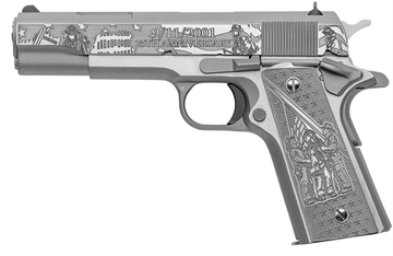Picture of COLT 1911"REMEMBER 9/11" 1 OF 500 LIMITED EDITION 45 ACP 5IN BARREL 7RD  TRIBUTE ENGRAVING TO RESEMBLE THE TWIN TOWERS ALUM GRIPS W/ TRIBUTE ENG CNCREMEMBER CNCREMEMBER