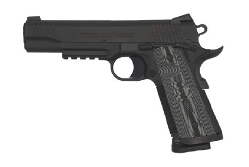 Picture of Colt Mfg CCU Rail Government 45 ACP 8+1 5" Stainless National Match Barrel, Matte Black DLC Serrated Stainless Steel Slide & Frame w/Picatinny Rail Black Scalloped G10 Grip, Ambidextrous O1080RGCCU