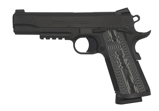 Picture of Colt Mfg CCU Rail Government 9mm Luger 9+1 5" National Match Barrel, Matte Black DLC Serrated Stainless Steel Slide & Frame w/Picatinny Rail, Black Scalloped G10 Grip, Ambidextrous O1082RGCCU