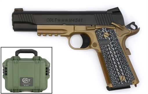 Picture of Colt Mfg Custom CQB 45 ACP 8+1 5" Stainless National Match Barrel, Black Serrated Carbon Steel Slide, Flat Dark Earth Steel Frame w/Picatinny Rail, Black G10 Grip, Ambidextrous O1070CQBFB