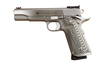 Picture of Colt's Manufacturing Custom Competition, Semi-automatic, 1911, Metal Frame Pistol, Full Size, 9MM, 5" National Match Barrel, Matte Finish, Silver, G10 Grips, Fiber Optic Front Sight/Bomar Style Rear Sight, 9 Rounds, 1 Magazine O1072CS