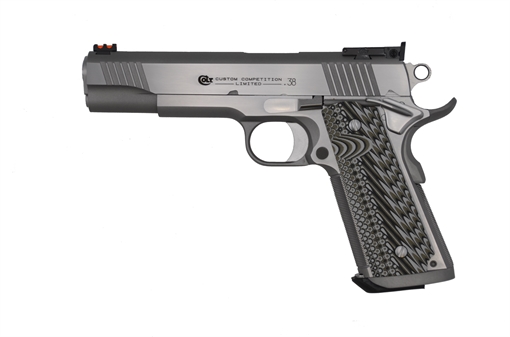 Picture of Colt Mfg Custom Competition 38 Super 9+1 5" Stainless National Match Barrel, Brushed Stainless Steel Serrated Slide & Frame w/Beavertail, Black G10 Grip, Ambidextrous O1073CS