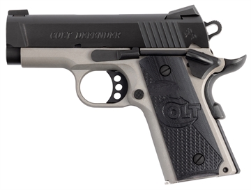 Picture of Colt's Manufacturing Defender Two-Tone 1911, Semi-automatic, Single Action Only, 45 ACP, 3" Barrel, Silver Frame, Black Slide, G10 Grips, 7 Rounds, 1 Magazine O7000XE-TT