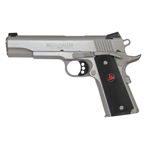 Picture of Colt's Manufacturing Delta Elite, 1911, Semi-automatic, Metal Frame Pistol, Full Size, 10MM, 5" Barrel, Steel, Stainless Finish, Composite Grips with Delta Medallions, Novak White Dot Sights, 8 Rounds, 1 Magazine, Upswept Beavertail Grip Safety O2020XE