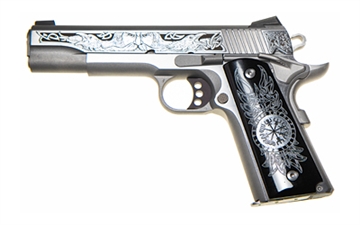 Picture of Colt's Manufacturing Delta Elite, Semi-automatic, 10MM, 5", Silver, 8 Rounds, 1 Magazine, Engraved Slide, Upgraded Black Engraved Grips, Novak White Dot Sights, Stainless Steel O2020XE-ODN