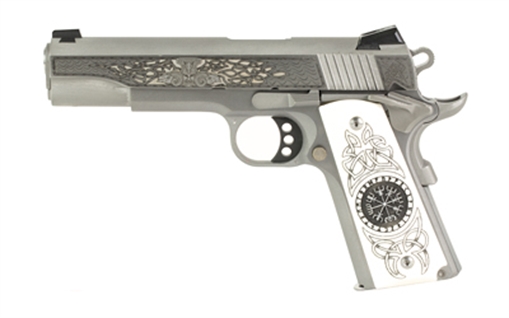 Picture of Colt's Manufacturing Delta Elite, Semi-automatic, 10MM, 5", Silver, 8 Rounds, 1 Mag, Engraved Slide, Upgraded White Engraved Grips, Novak White Dot Sights, Stainless Steel O2020XE-THR