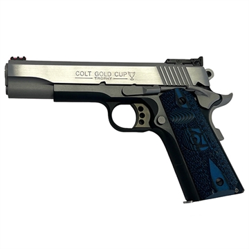 Picture of Colt's Manufacturing Gold Cup Lite, Series 70, 1911, Semi-automatic, Full Size, 45 ACP, 5" Barrel, Stainless Steel Slide, Blued Finish Frame, G10 Grips, Fiber Optic Front & Adjustable Rear Sights, Right Hand, 8 Rounds, 1 Magazine O5970GCL-TT O5970GCLTT